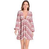 Winter Wonderland Lantern Sleeve Deep V-Neck Short Dress - Objet D'Art