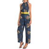 Dahlia Print Halter Neck Buckle Belted Jumpsuit - Objet D'Art