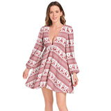 Winter Wonderland Lantern Sleeve Deep V-Neck Short Dress - Objet D'Art