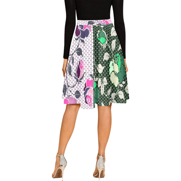 ROSE MULTICOLORED GRAY PINK PRINT 5 Melete Pleated Midi Skirt (Model D15) - Objet D'Art
