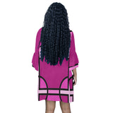 fuchsia geometry print 2 Half Sleeves V-Neck Mini Dress (Model D63) - Objet D'Art