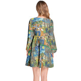 Van Gogh Collage Lantern Sleeve Deep V-Neck Short Dress - Objet D'Art