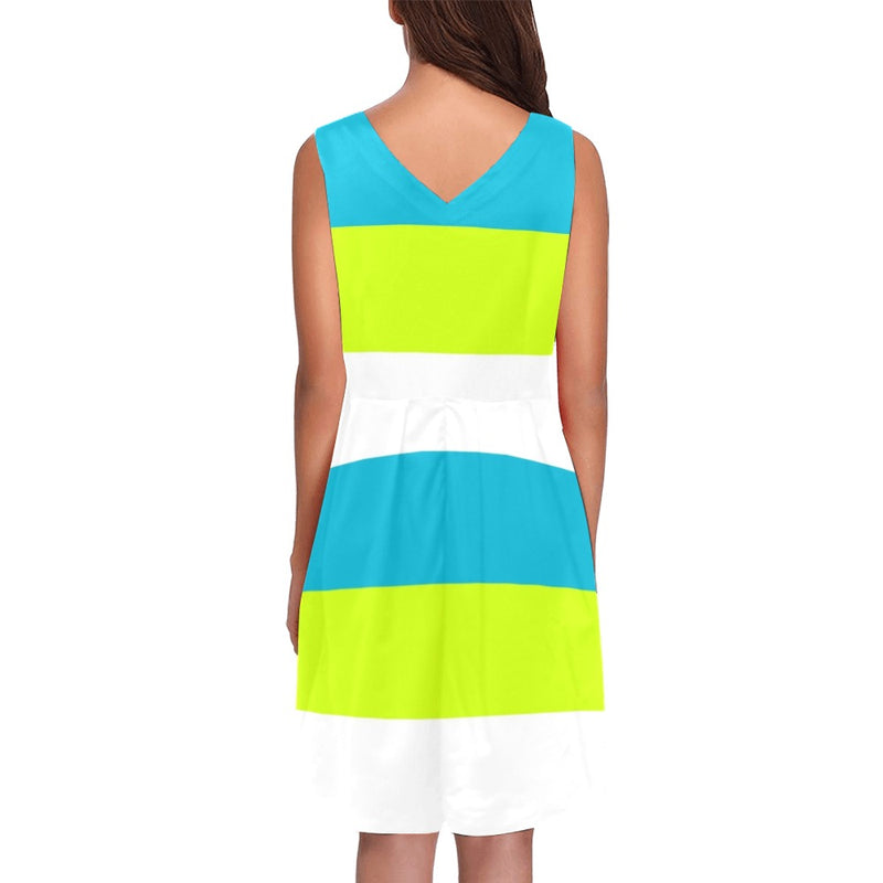 pisces neon green blue ombre print Chryseis Sleeveless Pleated Dress(Model D07) - Objet D'Art