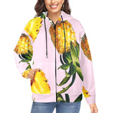 pink pineapple print 2B Women's Fleece Full-Zip Hoodie (Model H60) - Objet D'Art