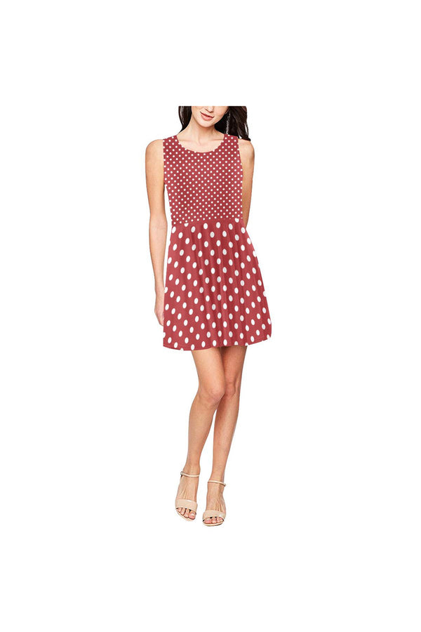 Coral Orange Polka Dot Thea Sleeveless Skater Dress(Model D19) - Objet D'Art