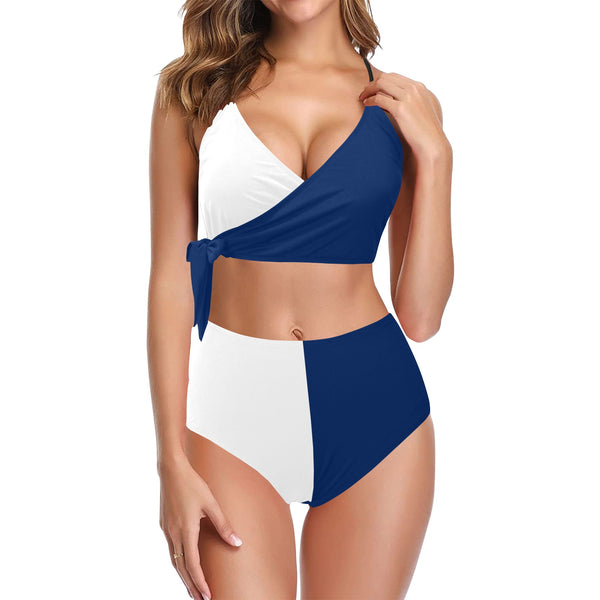 tex blue 2 Knot Side Bikini Swimsuit (Model S37) - Objet D'Art