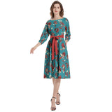Floral Seascape Boat Neck Belted Flared Dress - Objet D'Art