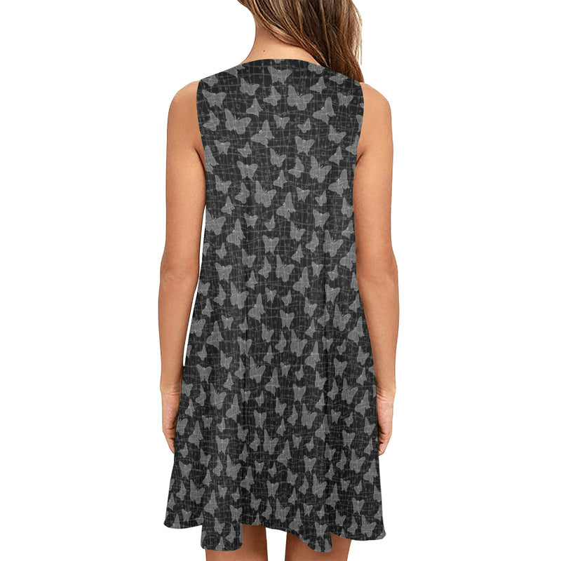 bttrfly bubbles print Sleeveless A-Line Pocket Dress (Model D57) - Objet D'Art