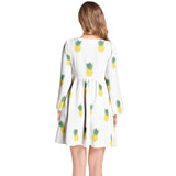 Pineapple Lantern Sleeve Deep V-Neck Short Dress - Objet D'Art