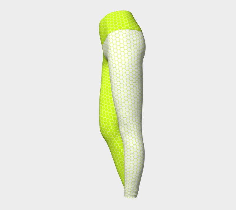Neon Green Two Tone Honeycomb Yoga Leggings - Objet D'Art