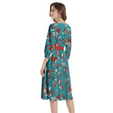 Floral Seascape Boat Neck Belted Flared Dress - Objet D'Art