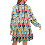 colorful hex swimwear print V-Neck Loose Fit Dress (Model D66) - Objet D'Art