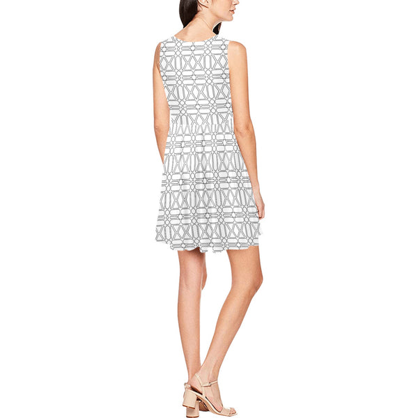 shapes pattern print 3 Thea Sleeveless Skater Dress(Model D19) - Objet D'Art