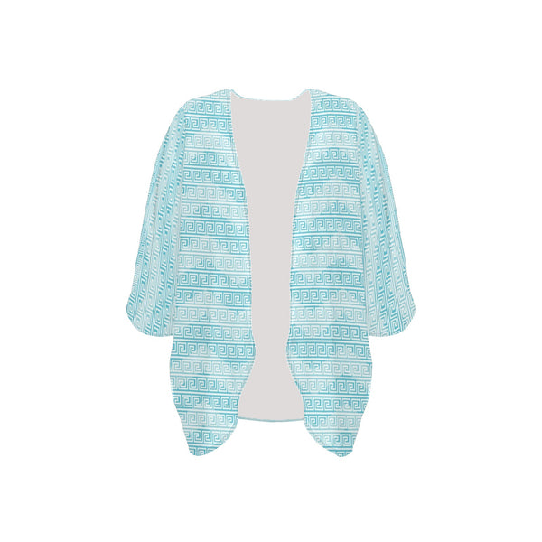 greek key chevron light blue print 2 Women's Kimono Chiffon Cover Up (Model H51) - Objet D'Art