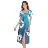 Puff Sleeve Split Thigh Midi Dress - Objet D'Art