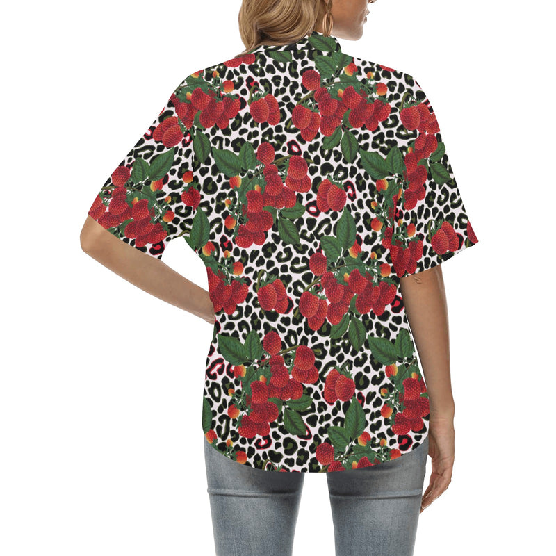 rasp leopard print 3 All Over Print Hawaiian Shirt for Women (Model T58) - Objet D'Art