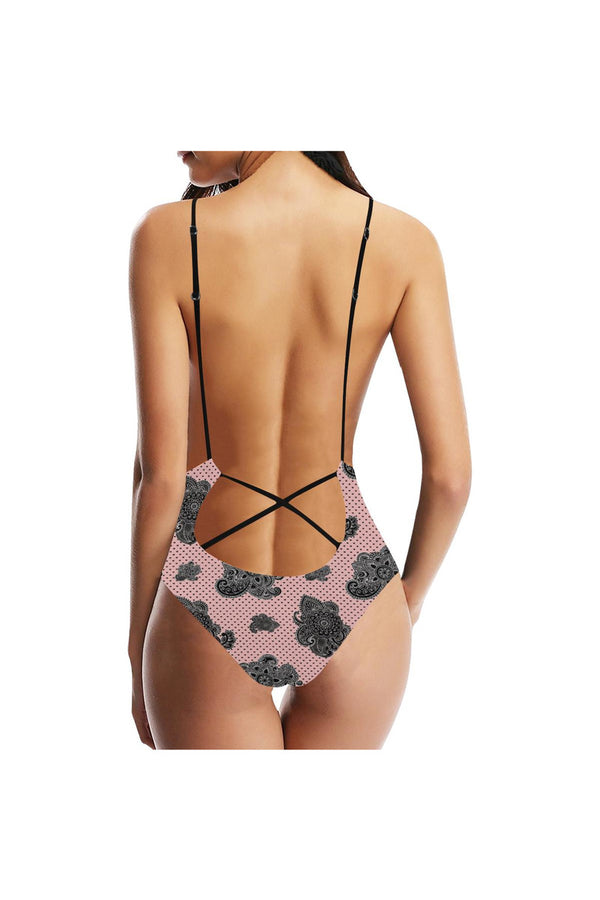 Paisley Hearts Sexy Lacing Backless One-Piece Swimsuit - Objet D'Art Online Retail Store