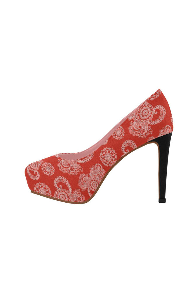 Red Paisley Women's High Heels (Model 044) - Objet D'Art