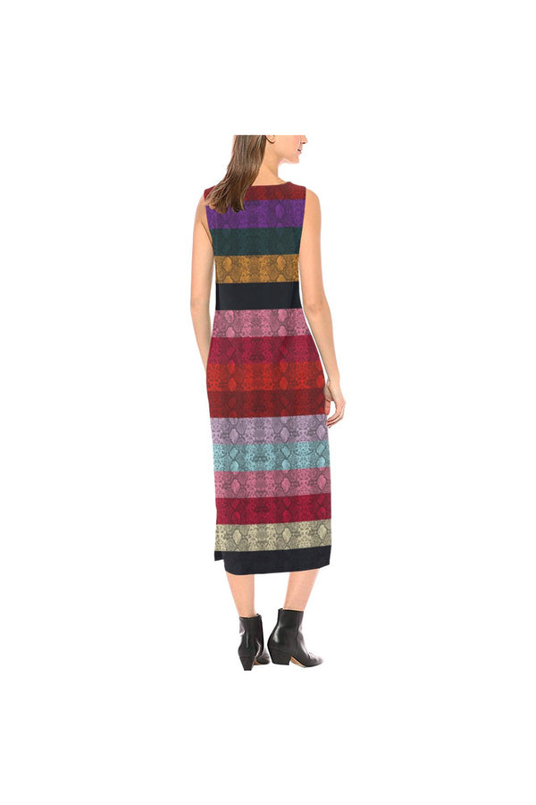 Rainbow Snakeskin Print Sleeveless Open Fork Long Dress - Objet D'Art