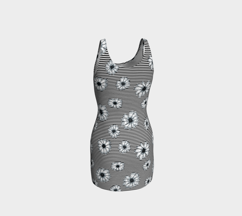 Floral Striped Bodycon Dress - Objet D'Art