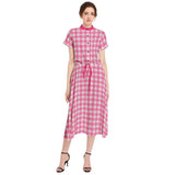 M Kemp Plaid Drawstring Waist A-line Flared Midi Dress - Objet D'Art