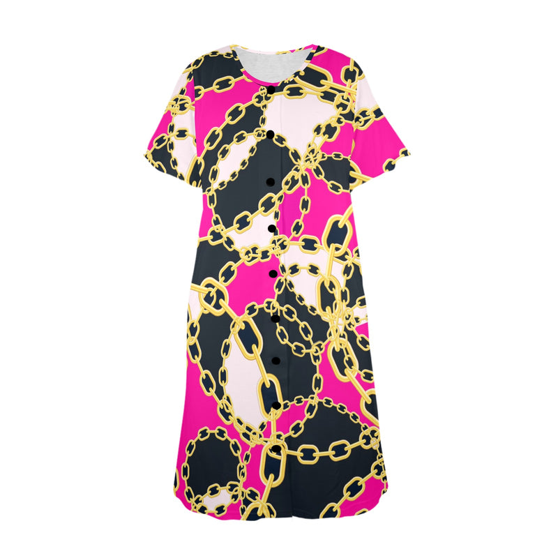 chained up 2 Women's Button Front House Dress - Objet D'Art