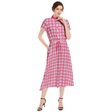 M Kemp Plaid Drawstring Waist A-line Flared Midi Dress - Objet D'Art