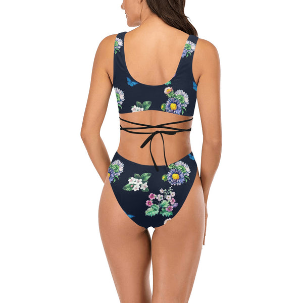 floral print butterfly 4 Cross String Bikini Set (Model S29) - Objet D'Art
