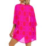 fuchsia diamond pattern Women's Kimono Chiffon Cover Up (Model H51) - Objet D'Art