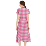 M Kemp Plaid Drawstring Waist A-line Flared Midi Dress - Objet D'Art