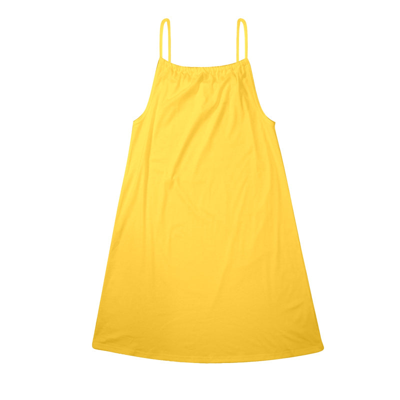 barbados gold print Drawstring Neck Sleeveless Dress (Model D68) - Objet D'Art