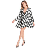 Piebald Pixels Lantern Sleeve Deep V-Neck Short Dress - Objet D'Art