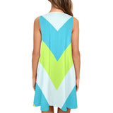 v striped neon green blue white print 5 Sleeveless A-Line Pocket Dress (Model D57) - Objet D'Art
