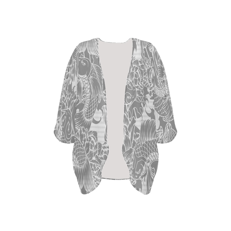 gray pisces print Women's Kimono Chiffon Cover Up (Model H51) - Objet D'Art