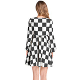 Piebald Pixels Lantern Sleeve Deep V-Neck Short Dress - Objet D'Art