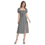 Knowledge Adinkra Puff Sleeve Split Thigh Midi Dress - Objet D'Art