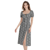 Knowledge Adinkra Puff Sleeve Split Thigh Midi Dress - Objet D'Art