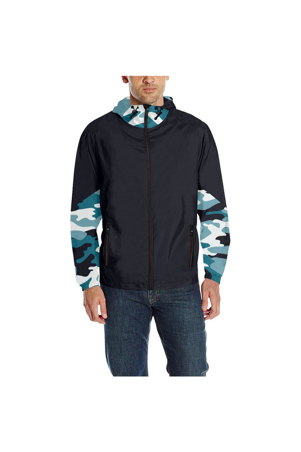 Blue Camouflage Quilted Windbreaker for Men (Model H35) - Objet D'Art