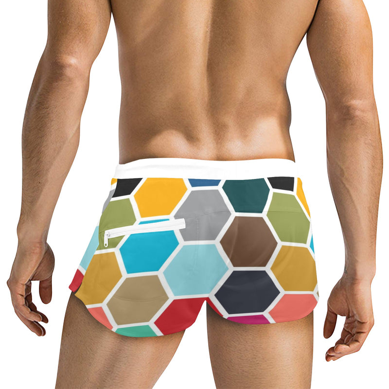 white solid print addsart Men's Swim Trunks with Zipper Pocket (Model L71) - Objet D'Art