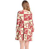 Floral Silhouette Lantern Sleeve Deep V-Neck Short Dress - Objet D'Art