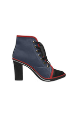 Middle Blue Women's Lace Up Chunky Heel Ankle Booties - Objet D'Art