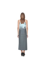 white gray floral V-Neck Open Fork Long Dress(Model D18) - Objet D'Art