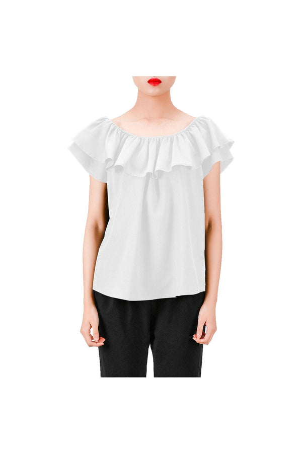 White Women's Off Shoulder Blouse with Ruffle - Objet D'Art