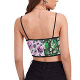 pink green rose print 4 Women's Spaghetti Strap Crop Top (Model T67) - Objet D'Art
