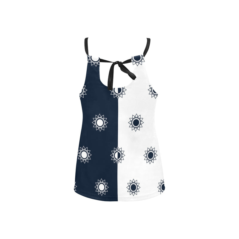 two tone blue star polka dots solid print 5 Loose Fit Halter Neck Top (Model T68) - Objet D'Art