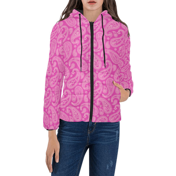 Innuendos of Pink and Paisley Women's Padded Hooded Jacket - Objet D'Art