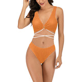 mandala striped red yellow orange Cross String Bikini Set (Model S29) - Objet D'Art