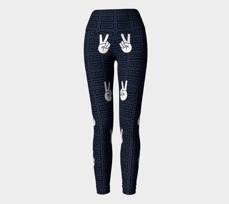 Greek Key Peace Signs Yoga Leggings - Objet D'Art