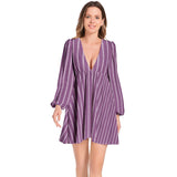 Lantern Sleeve Deep V-Neck Short Dress - Objet D'Art