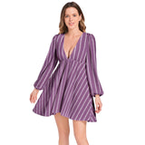 Lantern Sleeve Deep V-Neck Short Dress - Objet D'Art